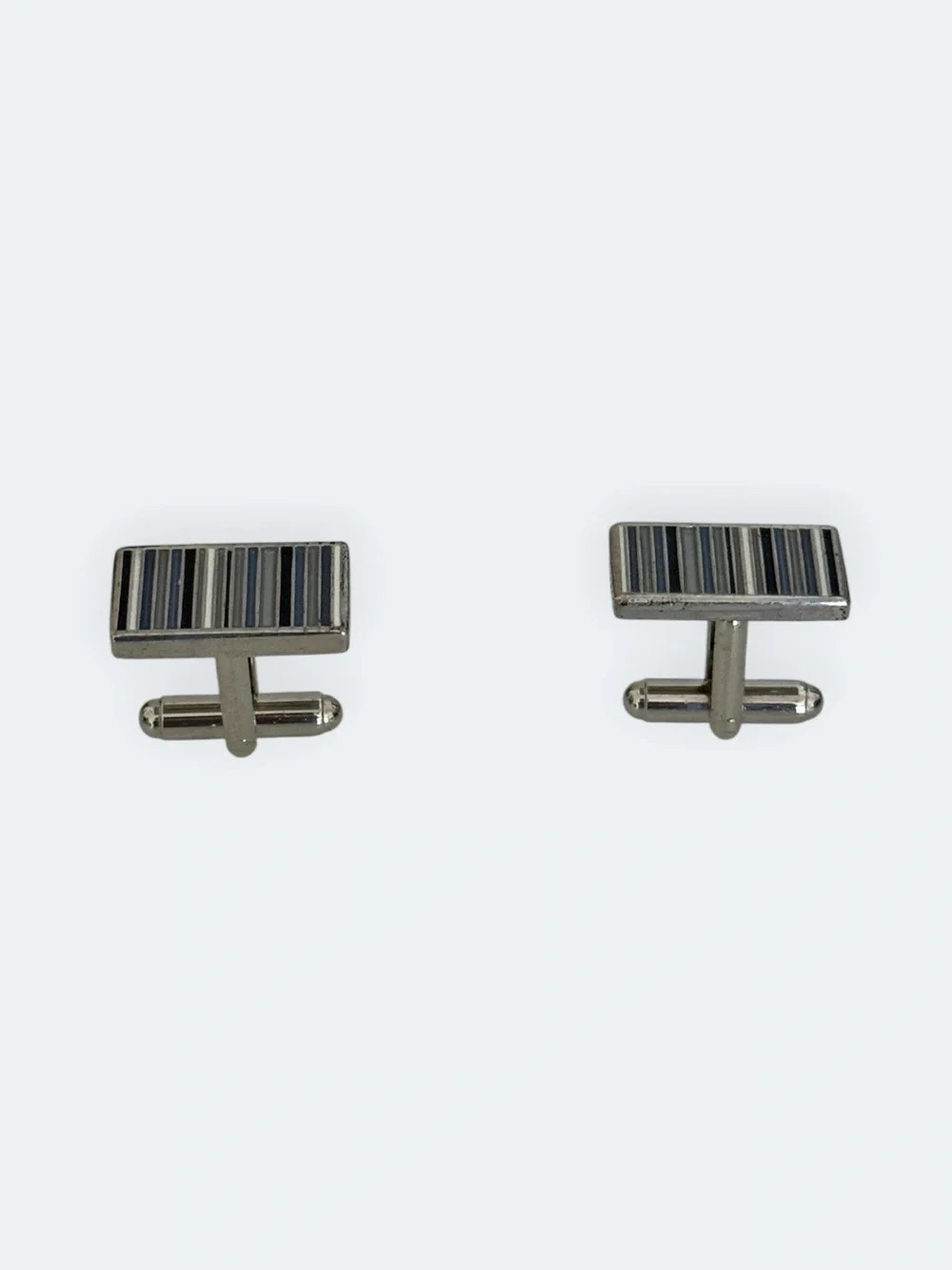 Merona Men’s Silver Tone Rectangular Silver & Black Striped Cufflinks